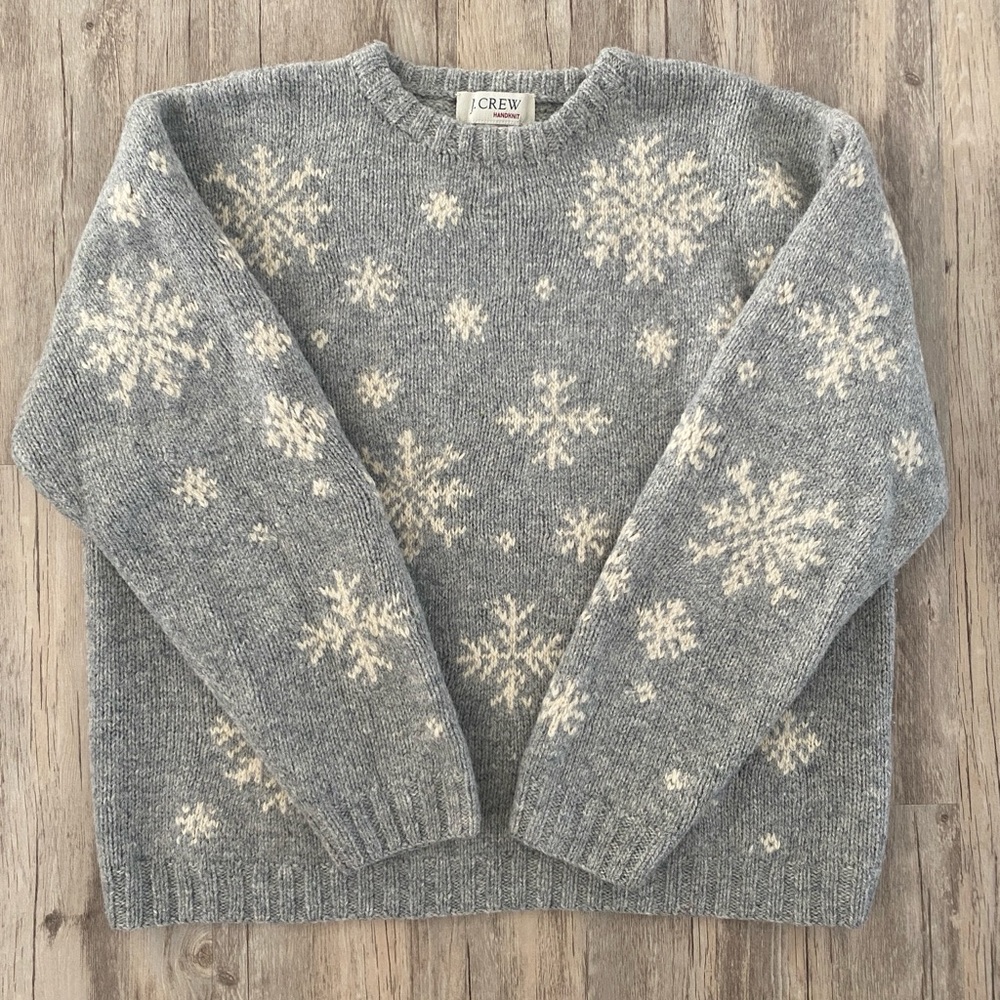 vintage J. Crew Handknit Gray and Cream Sweater